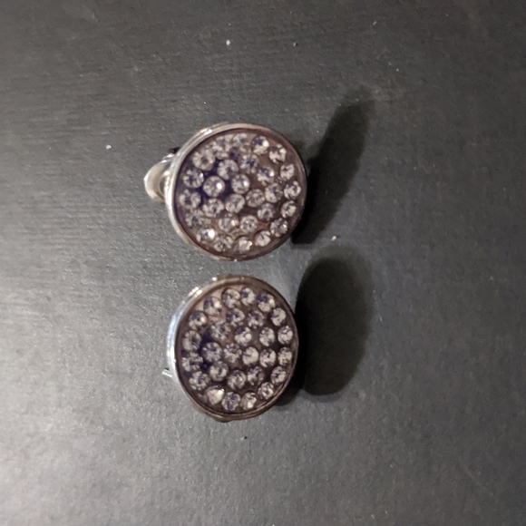 Silver Tone Clear Rhinestone Double Strand Statement Necklace and Earrings Set - Picture 3 of 3